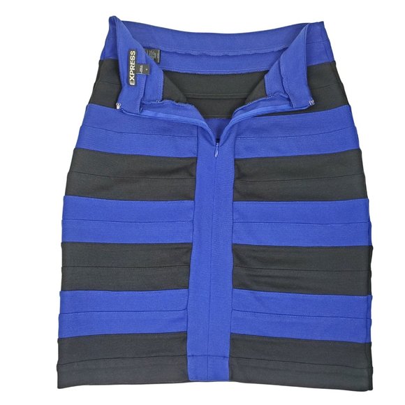 Express Bandage Bodycon Blue and Black Striped Party Skirt - Picture 5 of 11